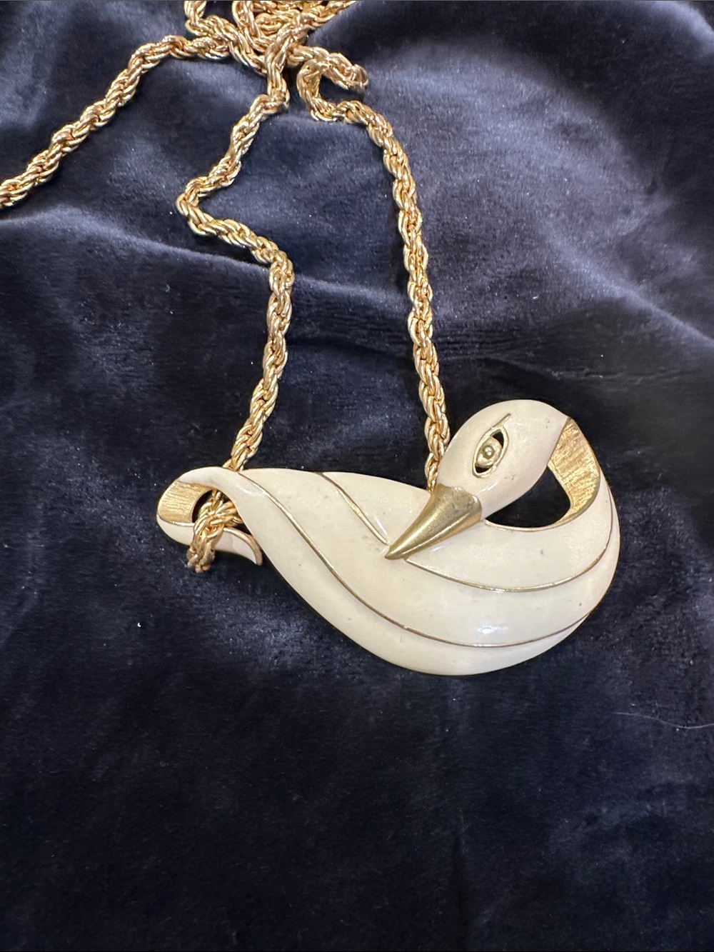 Gold-Tone Chain Necklace with Cream Swan Pendant